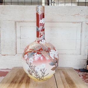 Antique Japanese Porcelain Vase with Butterflies and Blossoms